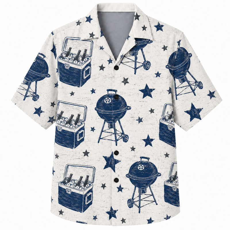 Labor Day Hawaiian Shirt- Kettle Grill Cooler Star Print for Summer