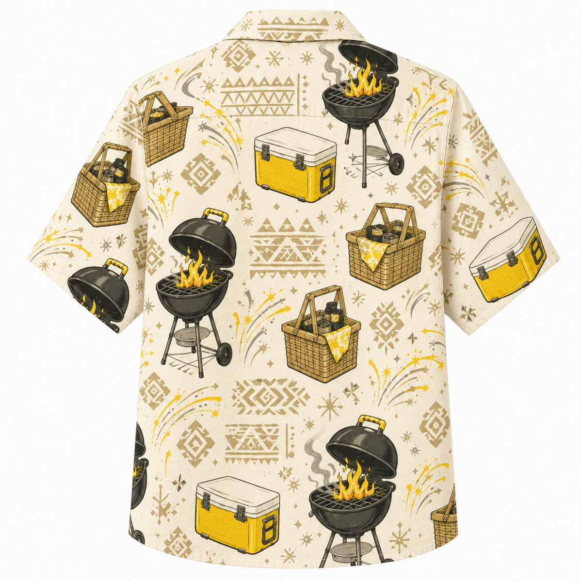 Labor Day Hawaiian Shirt- Kettle Grill and Cooler Picnic Print in Cream
