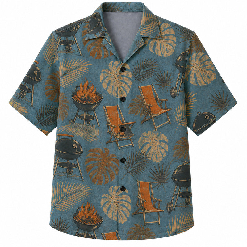 Labor Day Hawaiian Shirt - Kettle Grill and Lawn Chair Print for the Crew