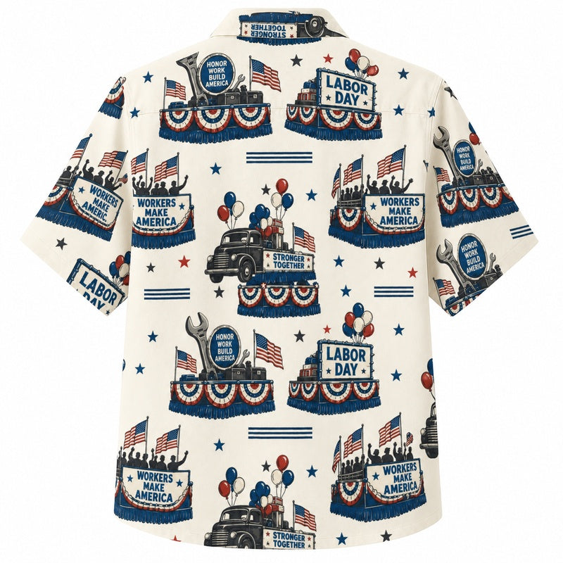 Labor Day Hawaiian Shirt Labor Day Bunting Cream Print for the Holiday