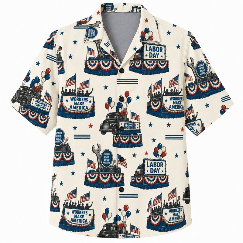 Labor Day Hawaiian Shirt Labor Day Bunting Cream Print for the Holiday