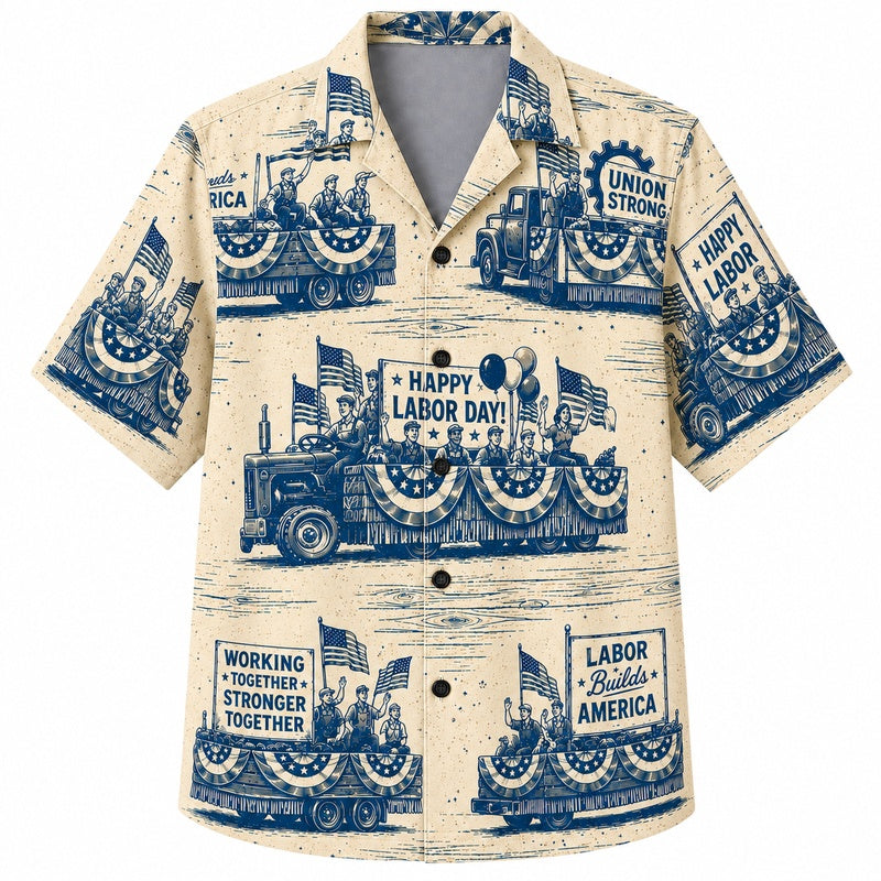 Labor Day Hawaiian Shirt Labor Day Locomotive Print for the Holiday