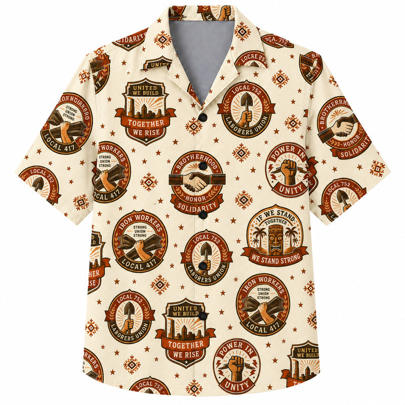 Labor Day Hawaiian Shirt- Laborers Union Badge Print for Summer