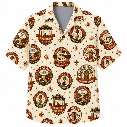 Labor Day Hawaiian Shirt- Laborers Union Badge Print for Summer