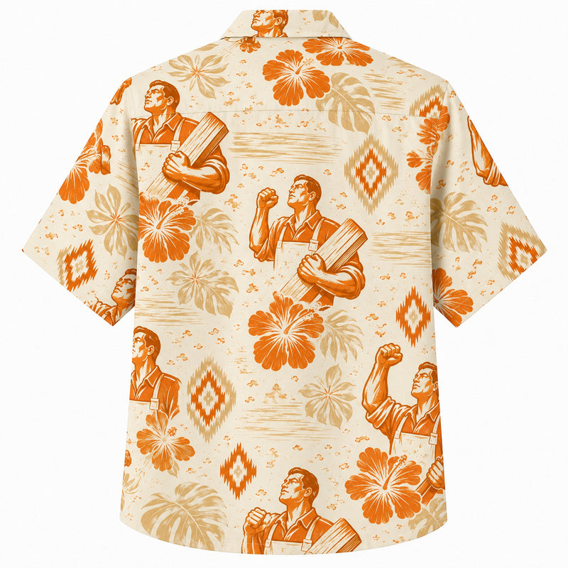 Labor Day Hawaiian Shirt - Lumber Worker Hibiscus Print for the Long Weekend