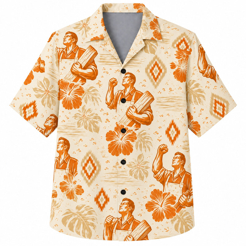 Labor Day Hawaiian Shirt - Lumber Worker Hibiscus Print for the Long Weekend