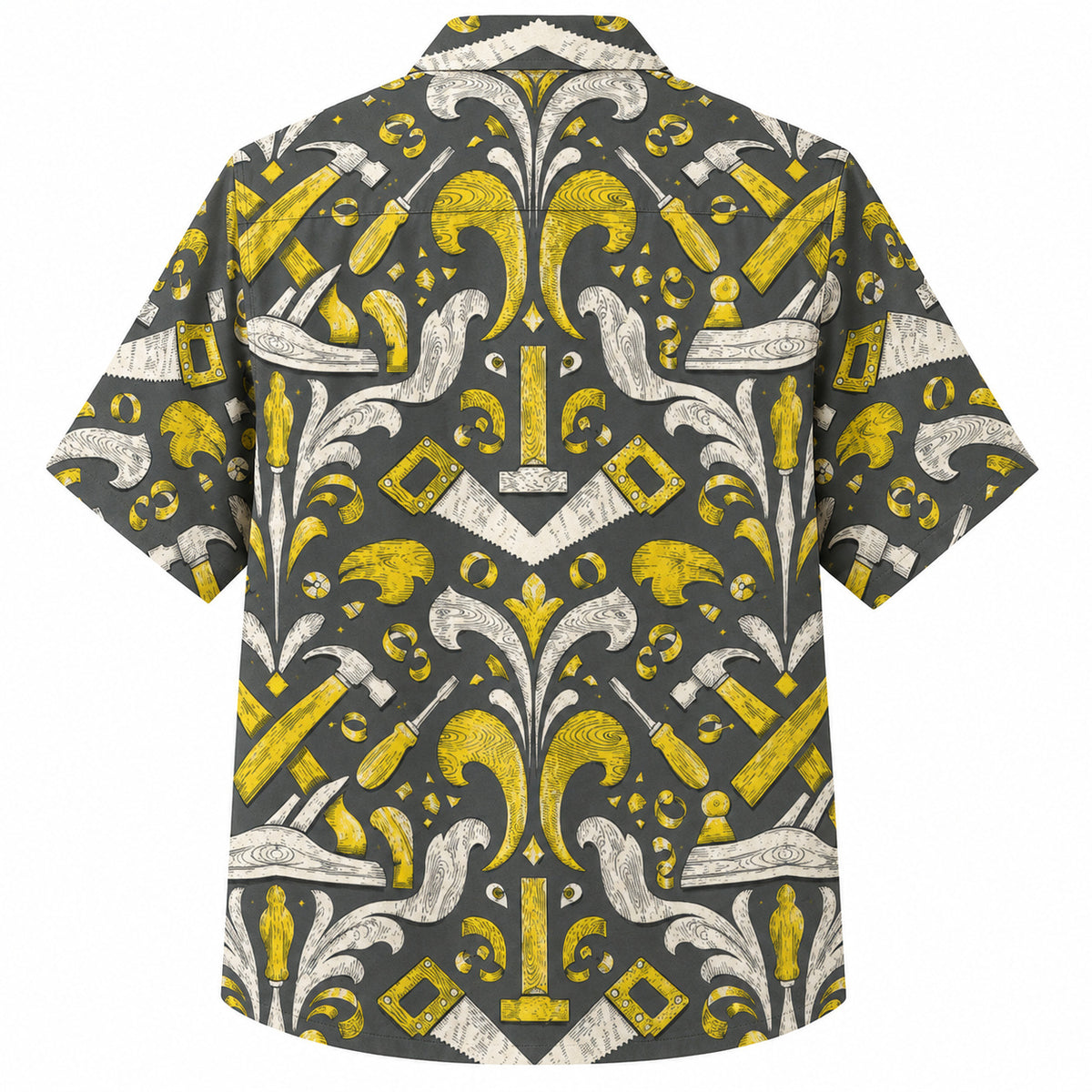 Labor Day Hawaiian Shirt- Mallet and Chisel Ornate Damask in Charcoal
