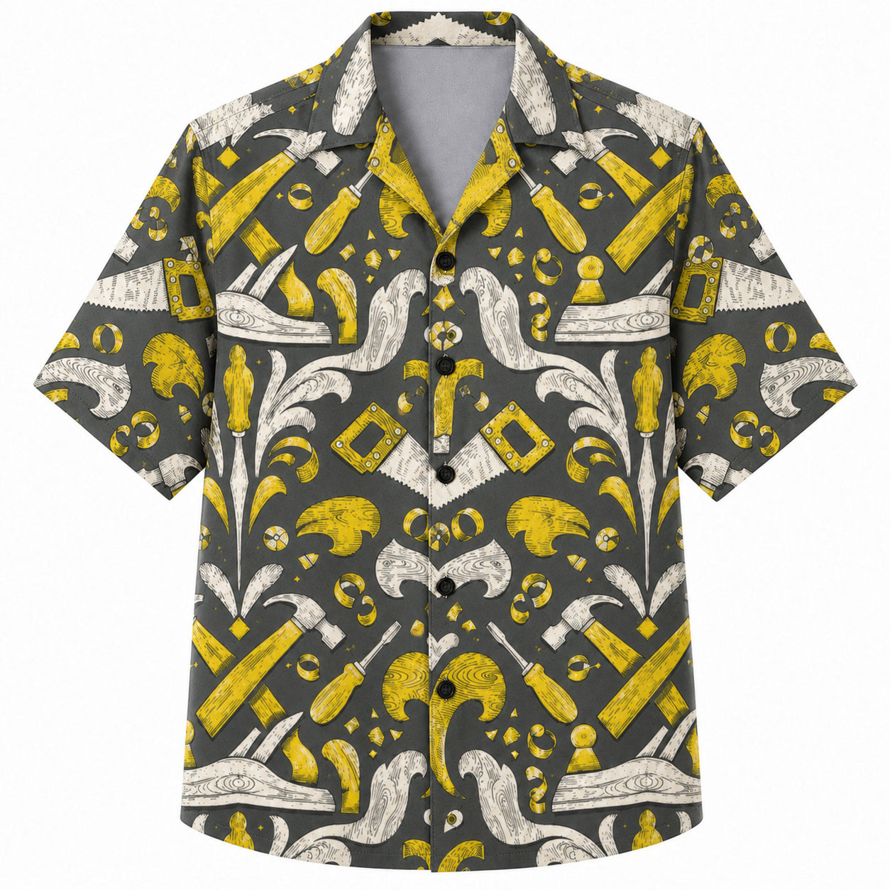 Labor Day Hawaiian Shirt- Mallet and Chisel Ornate Damask in Charcoal