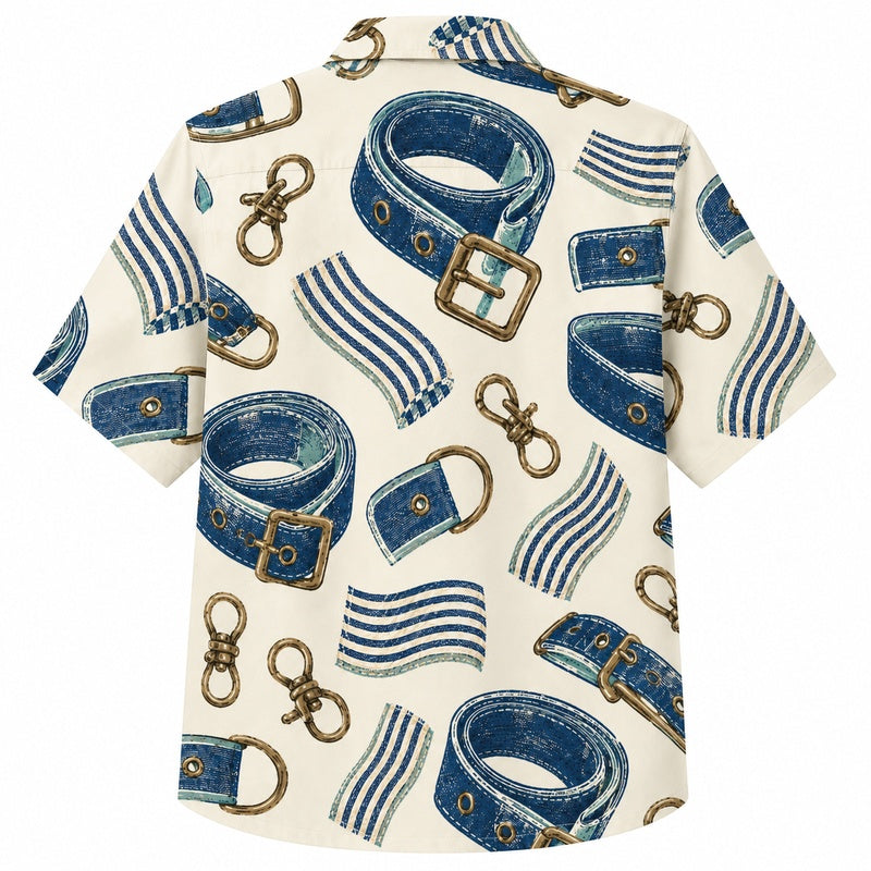Labor Day Hawaiian Shirt Medallion Cream Print for the Holiday
