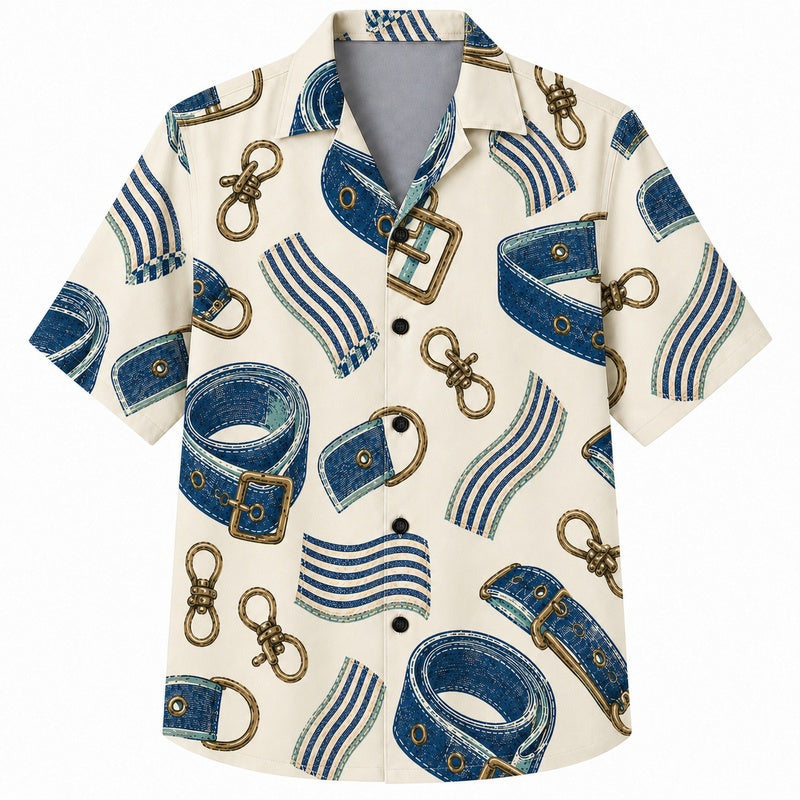 Labor Day Hawaiian Shirt Medallion Cream Print for the Holiday