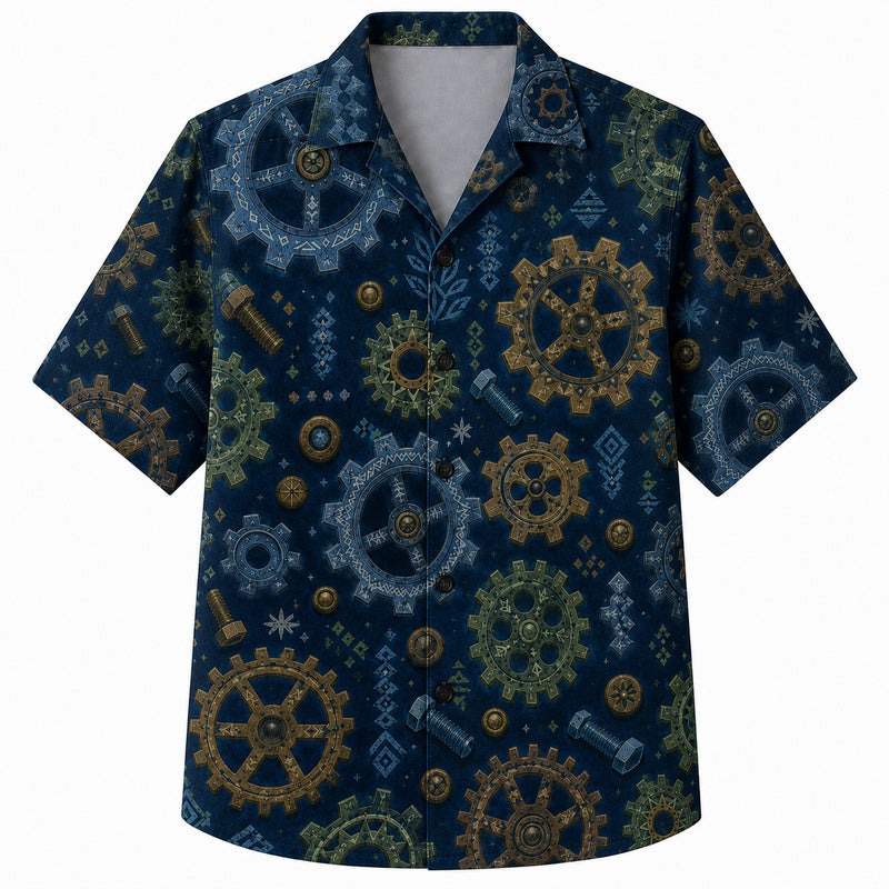 Labor Day Hawaiian Shirt- Midnight Gear Bolt and Floral Print