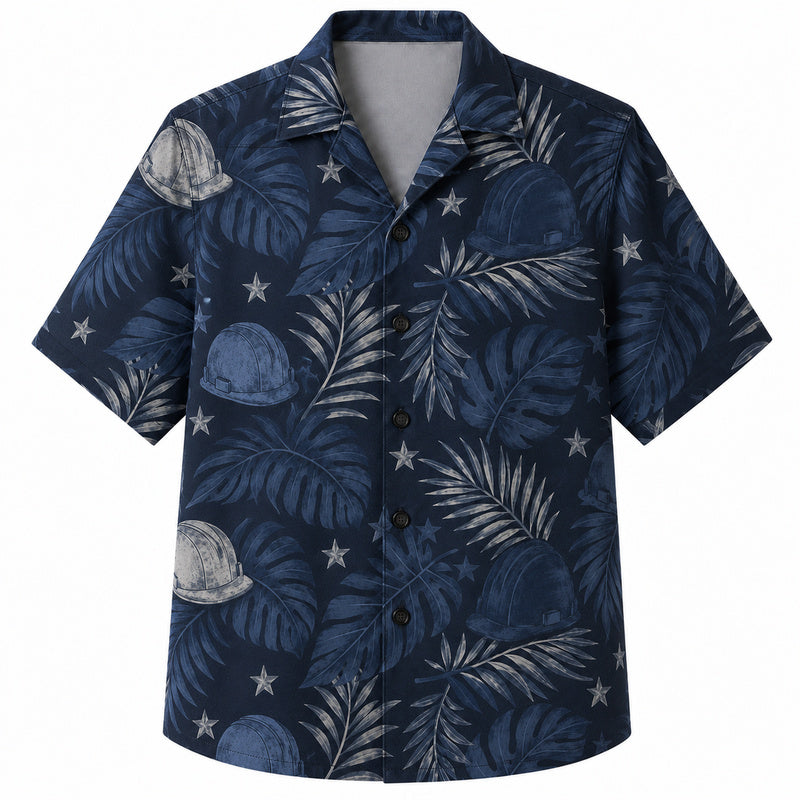 Labor Day Hawaiian Shirt- Midnight Helmet Palm and Star Print