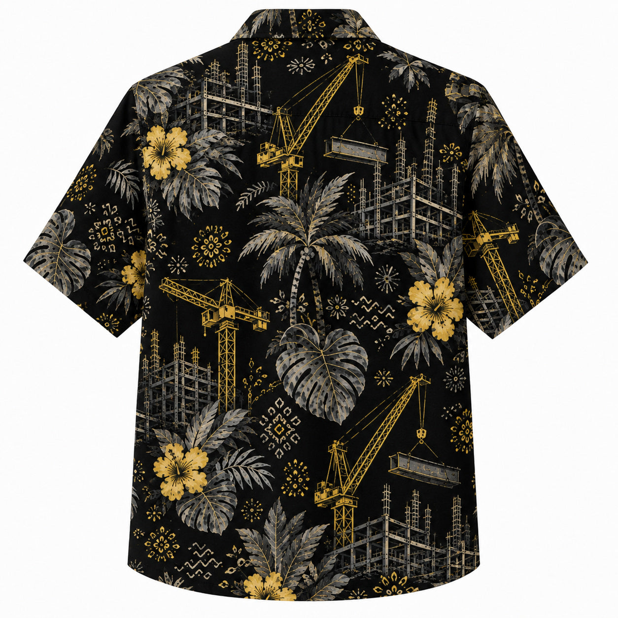 Labor Day Hawaiian Shirt- Midnight Palm and Crane Silhouette Print