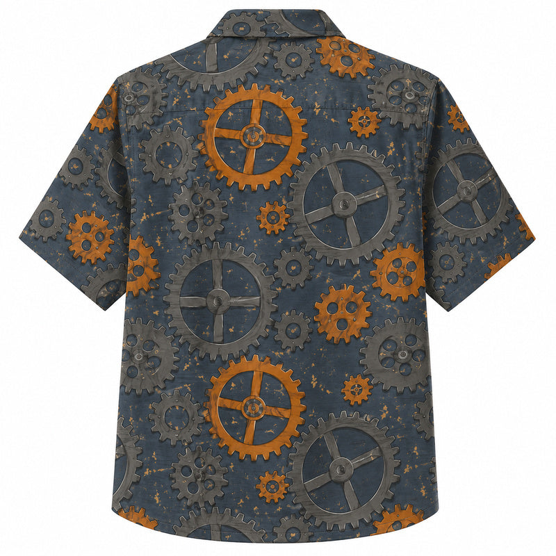 Labor Day Hawaiian Shirt - Oversized Cog and Gear Print for Weekend Wear