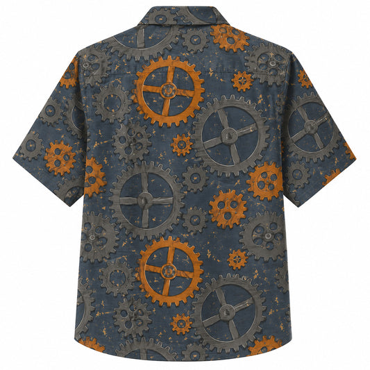 Labor Day Hawaiian Shirt - Oversized Cog and Gear Print for Weekend Wear