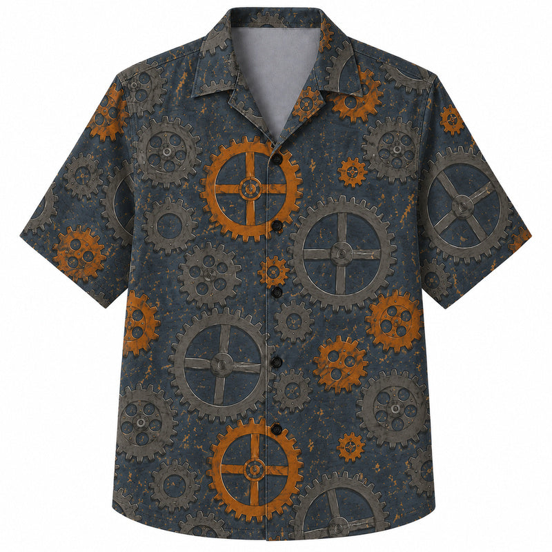 Labor Day Hawaiian Shirt - Oversized Cog and Gear Print for Weekend Wear