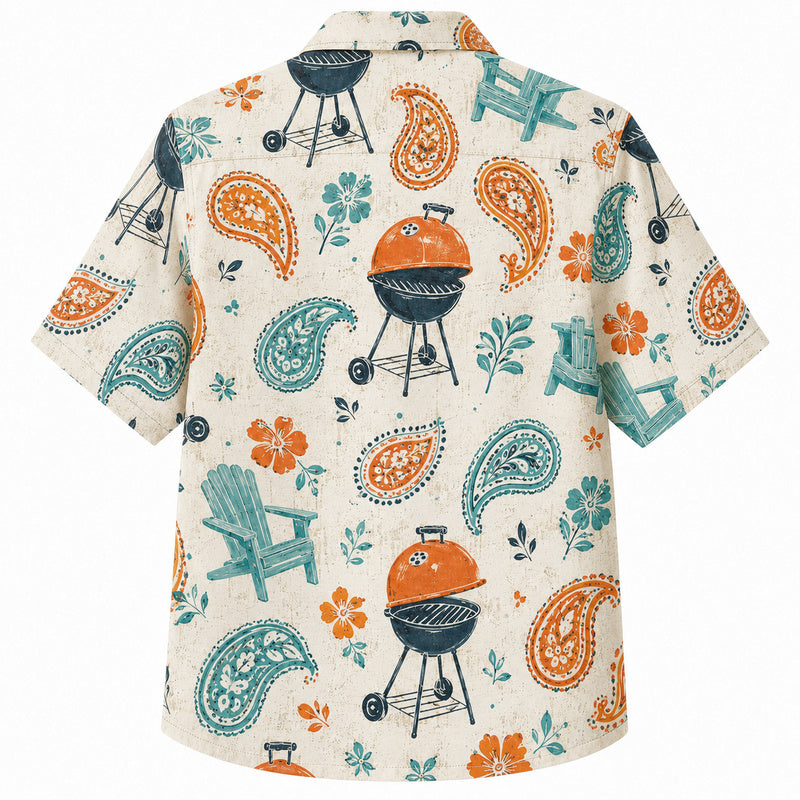Labor Day Hawaiian Shirt - Paisley Grill and Lawn Chair Print for Tradesmen
