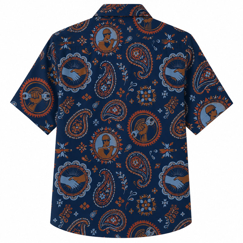 Labor Day Hawaiian Shirt- Paisley Medallion Worker Print for Summer