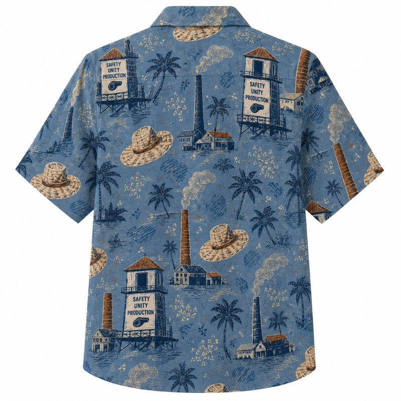 Labor Day Hawaiian Shirt Palm Lighthouse Denim Print for the Holiday
