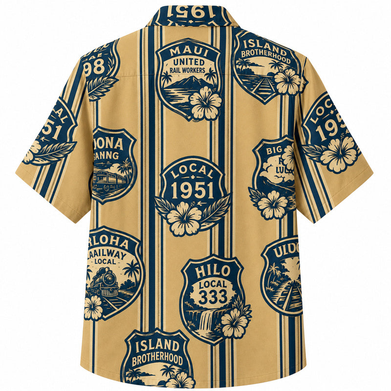 Labor Day Hawaiian Shirt- Rail Local Badge Stripe Print for Workers