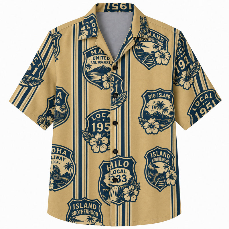 Labor Day Hawaiian Shirt- Rail Local Badge Stripe Print for Workers