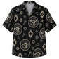 Labor Day Hawaiian Shirt- Raised Fist and Wrench Emblem Ikat Print