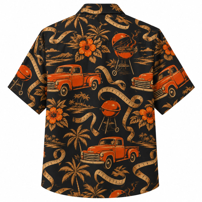 Labor Day Hawaiian Shirt - Red Pickup Grill Hibiscus Print for Workers