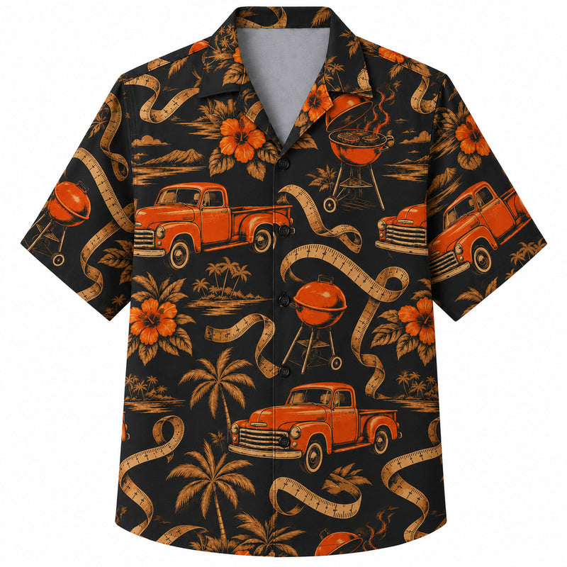 Labor Day Hawaiian Shirt - Red Pickup Grill Hibiscus Print for Workers