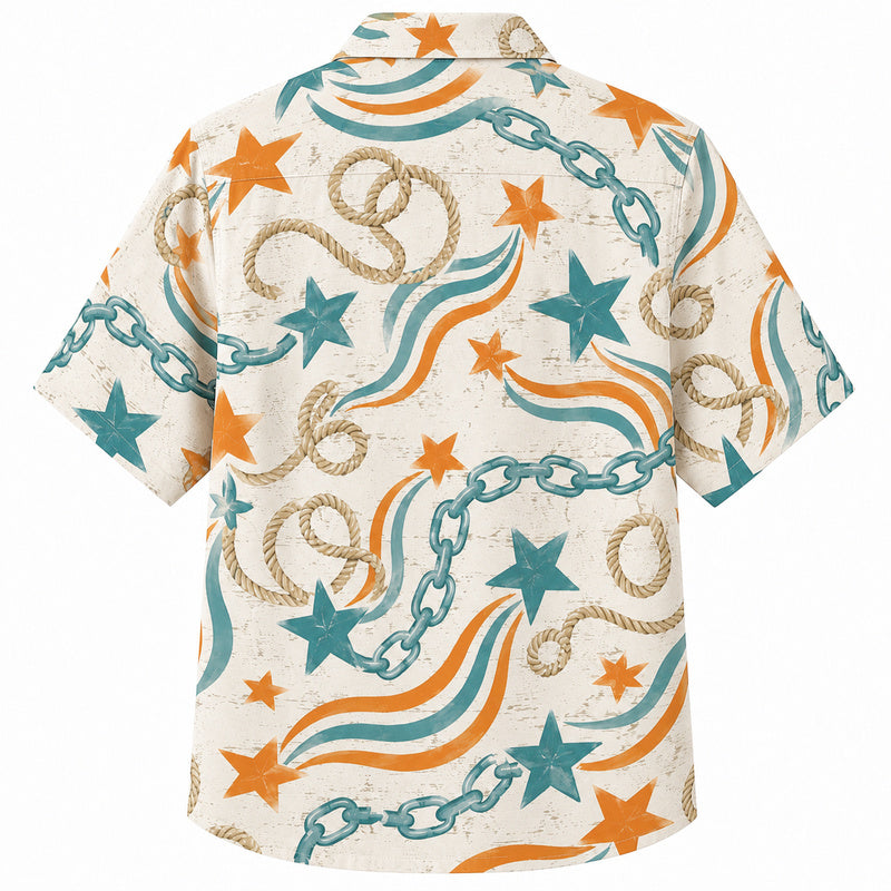 Labor Day Hawaiian Shirt - Rope Chain and Star Ribbon Print for the Cookout