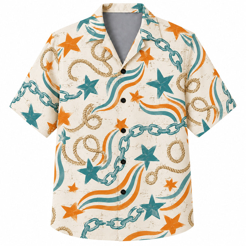 Labor Day Hawaiian Shirt - Rope Chain and Star Ribbon Print for the Cookout