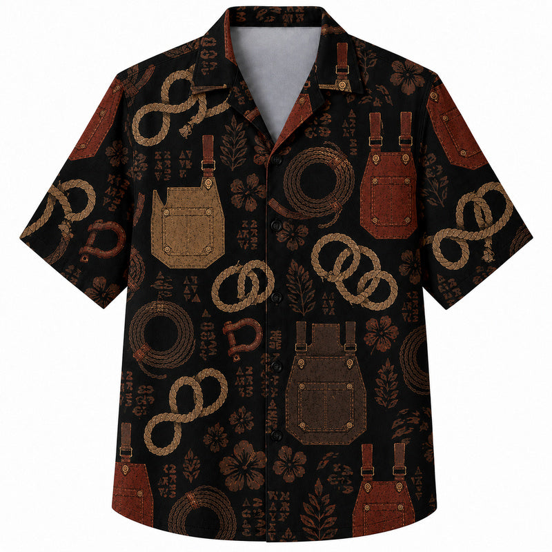 Labor Day Hawaiian Shirt- Rope Coil and Work Apron Print for Summer