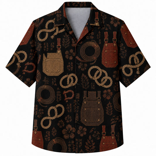 Labor Day Hawaiian Shirt- Rope Coil and Work Apron Print for Summer
