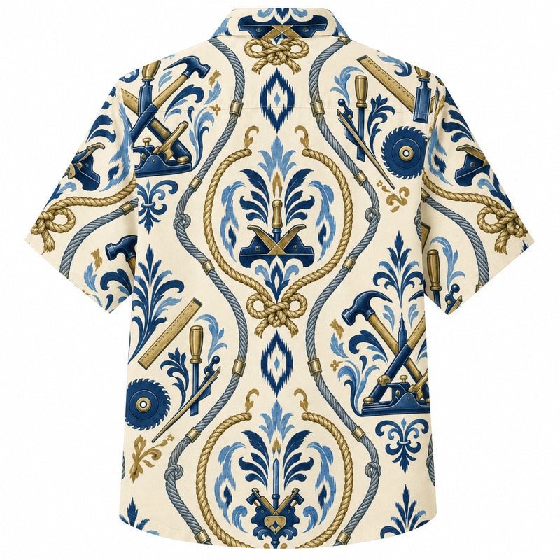 Labor Day Hawaiian Shirt- Rope Damask Saw Crest Design for the Long Weekend