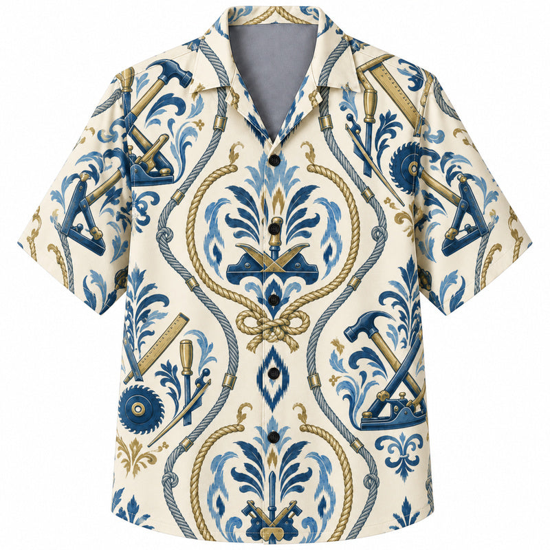 Labor Day Hawaiian Shirt- Rope Damask Saw Crest Design for the Long Weekend