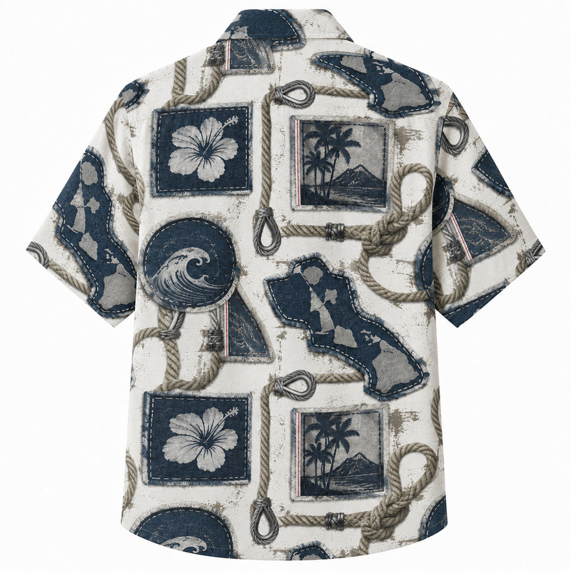 Labor Day Hawaiian Shirt- Rope Frame Island Panel Pattern for Summer