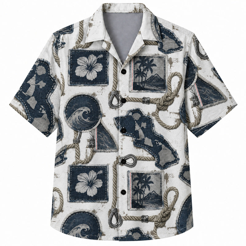 Labor Day Hawaiian Shirt- Rope Frame Island Panel Pattern for Summer