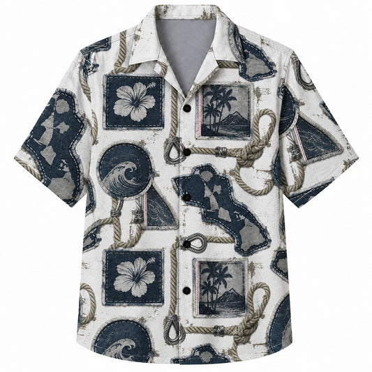 Labor Day Hawaiian Shirt- Rope Frame Island Panel Pattern for Summer