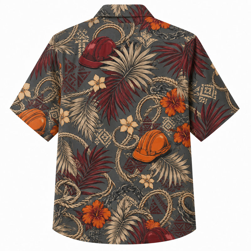 Labor Day Hawaiian Shirt - Rope Frond and Hibiscus Print for Summer