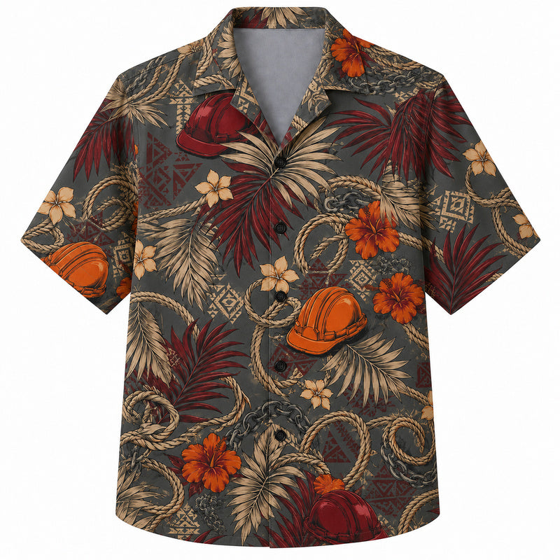 Labor Day Hawaiian Shirt - Rope Frond and Hibiscus Print for Summer