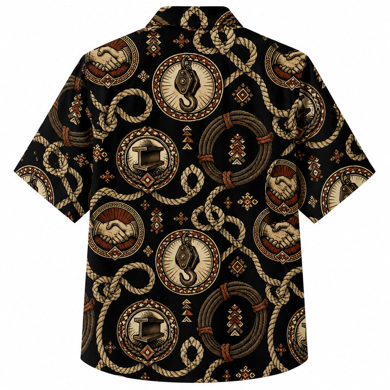 Labor Day Hawaiian Shirt- Rope Knot and Anvil Medallion Print