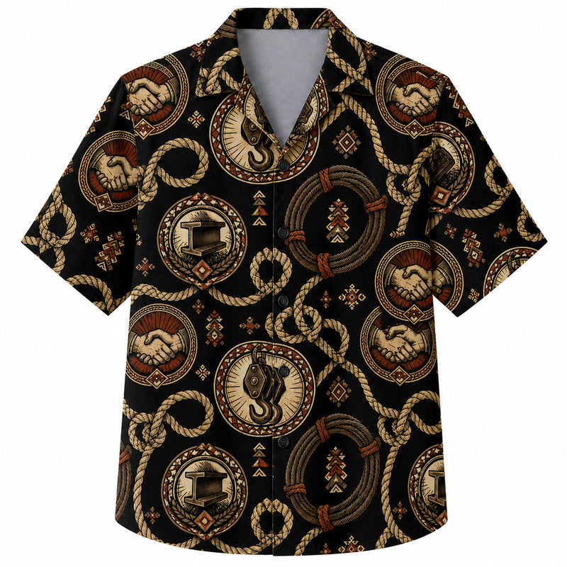 Labor Day Hawaiian Shirt- Rope Knot and Anvil Medallion Print
