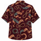 Labor Day Hawaiian Shirt- Rope Knot and Flag Ribbon Print in Burgundy