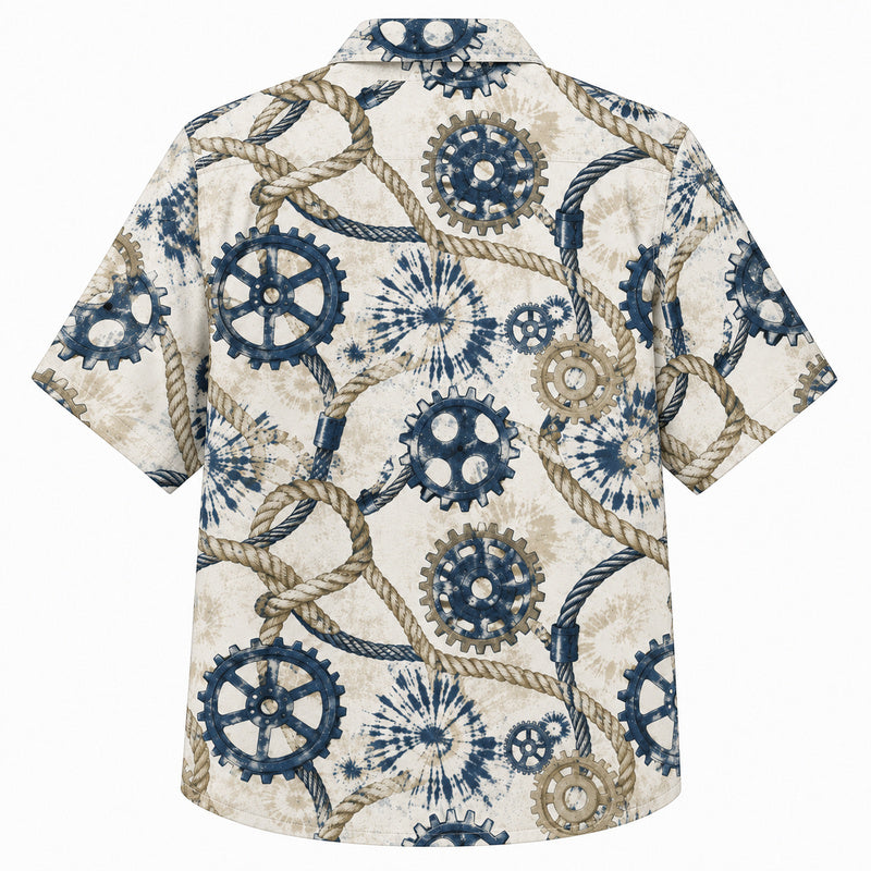 Labor Day Hawaiian Shirt- Rope Knot and Gear Pattern for the Long Weekend