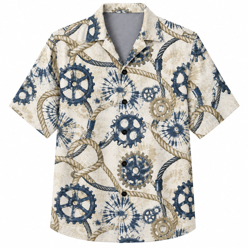 Labor Day Hawaiian Shirt- Rope Knot and Gear Pattern for the Long Weekend
