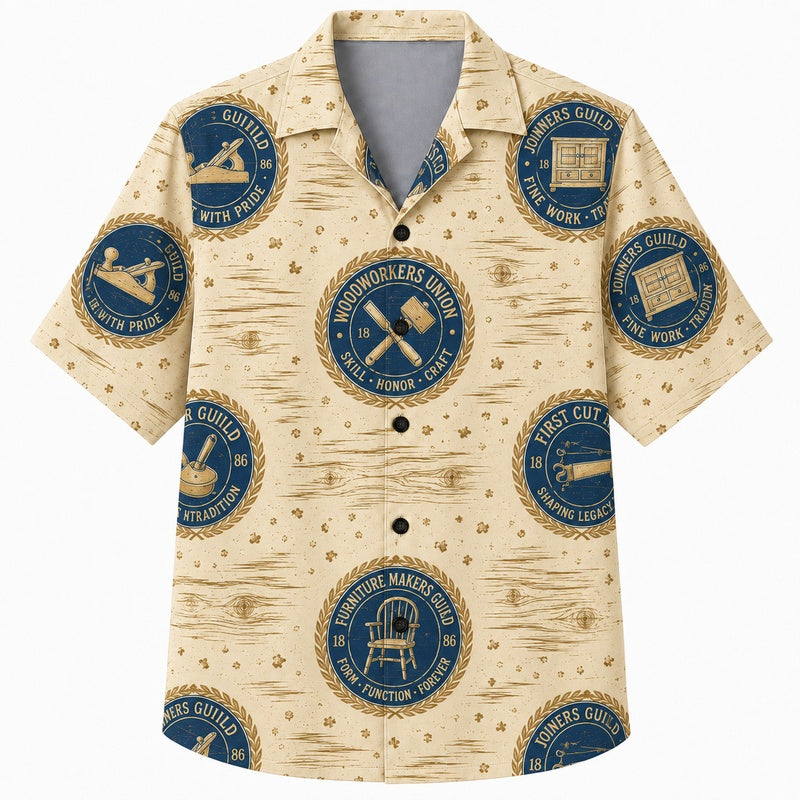 Labor Day Hawaiian Shirt Seal Emblem Cream Print for the Holiday