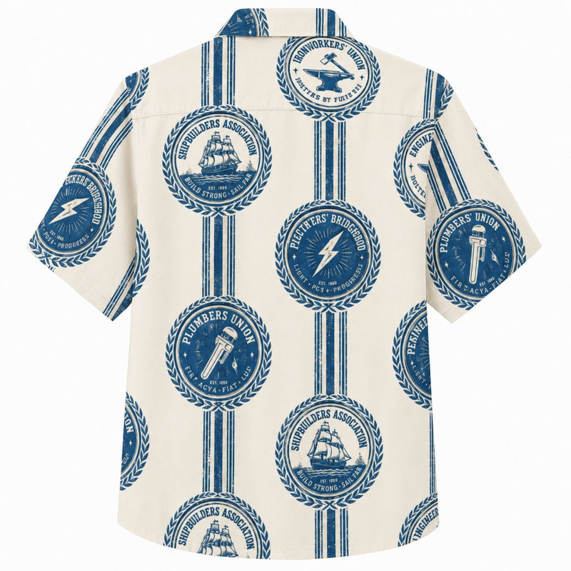 Labor Day Hawaiian Shirt Ship Bolt Stripe Blue Print for the Holiday