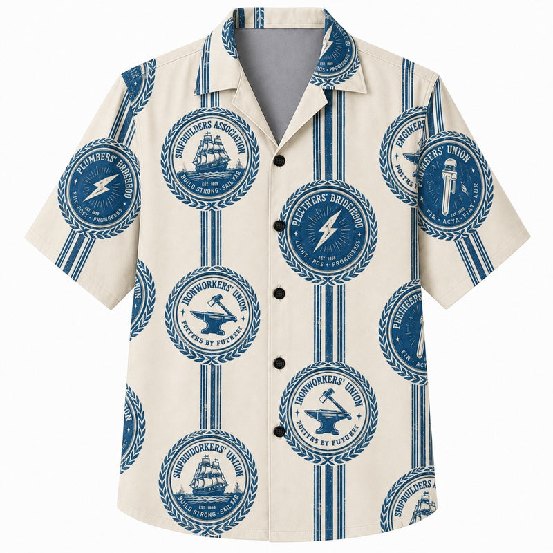 Labor Day Hawaiian Shirt Ship Bolt Stripe Blue Print for the Holiday