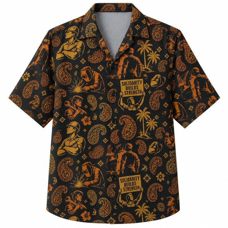 Labor Day Hawaiian Shirt- Solidarity Paisley Crest Print for Workers