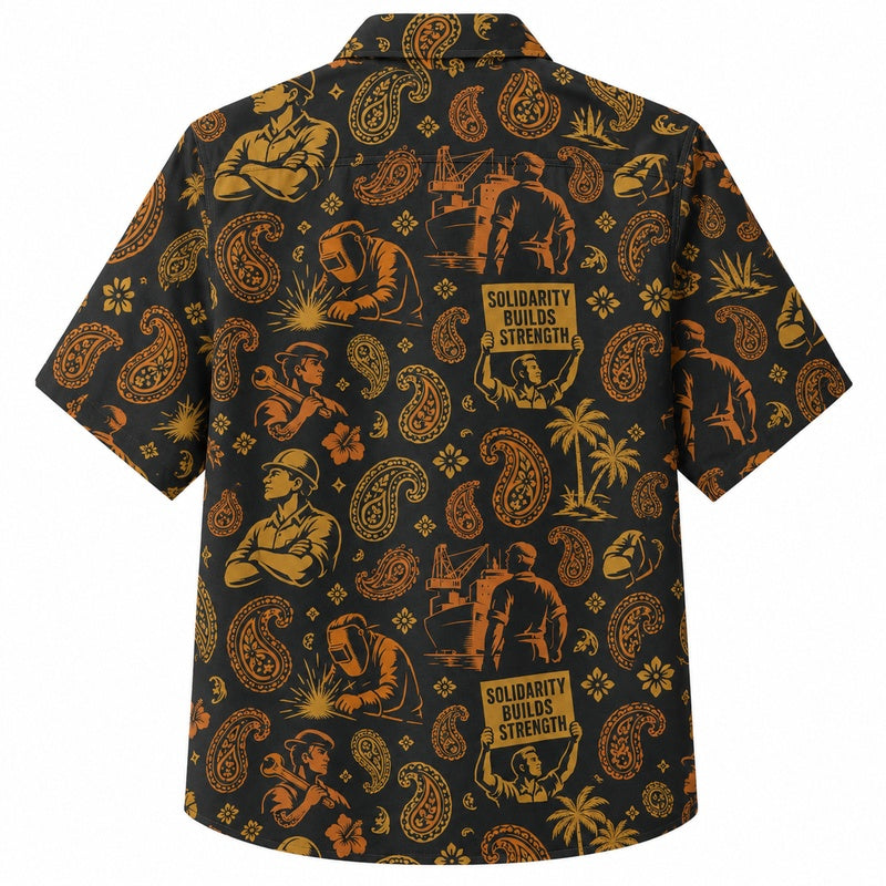Labor Day Hawaiian Shirt- Solidarity Paisley Crest Print for Workers