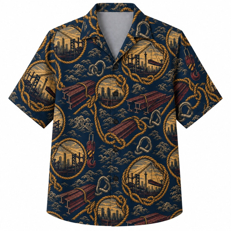 Labor Day Hawaiian Shirt- Steel Beam and Rope Medallion Print for Men